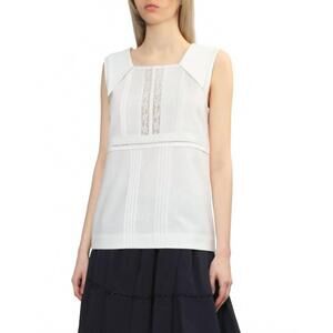NEW SHUSHU/TONG square neck lace vest top in white